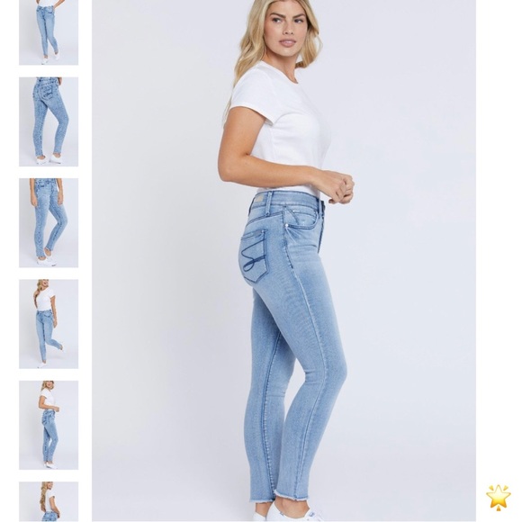 SIZE 14 SEVEN7 HIGH RISE TUMMYLESS LIGHT BLUE SKINNY JEAN FRAYED HEM - Picture 14 of 15